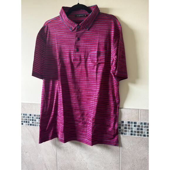 BUGATTI Red Blue Stripe Fine Cotton Polo Shirt SZ XXL NWOT - Picture 1 of 2